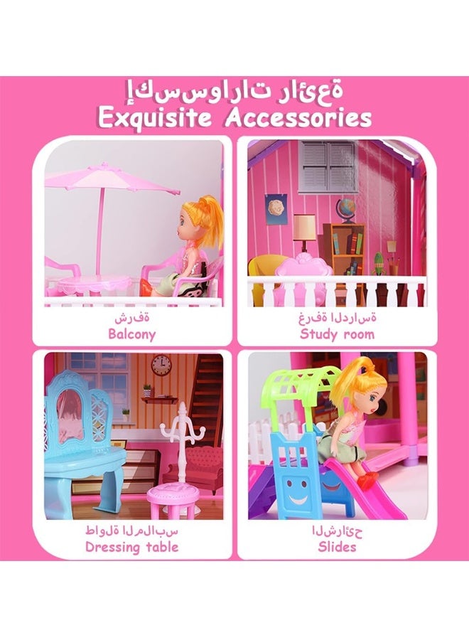 Beauenty Doll House Building Toy Play Dream Furniture Dollhouse Playset, Toddler Playhouse DIY Building Pink Dreamhouse Gift for Girls 4-10 with Light Strip 4 Dolls 2 Princess Pretend Play Toy 278PCS - Image 3